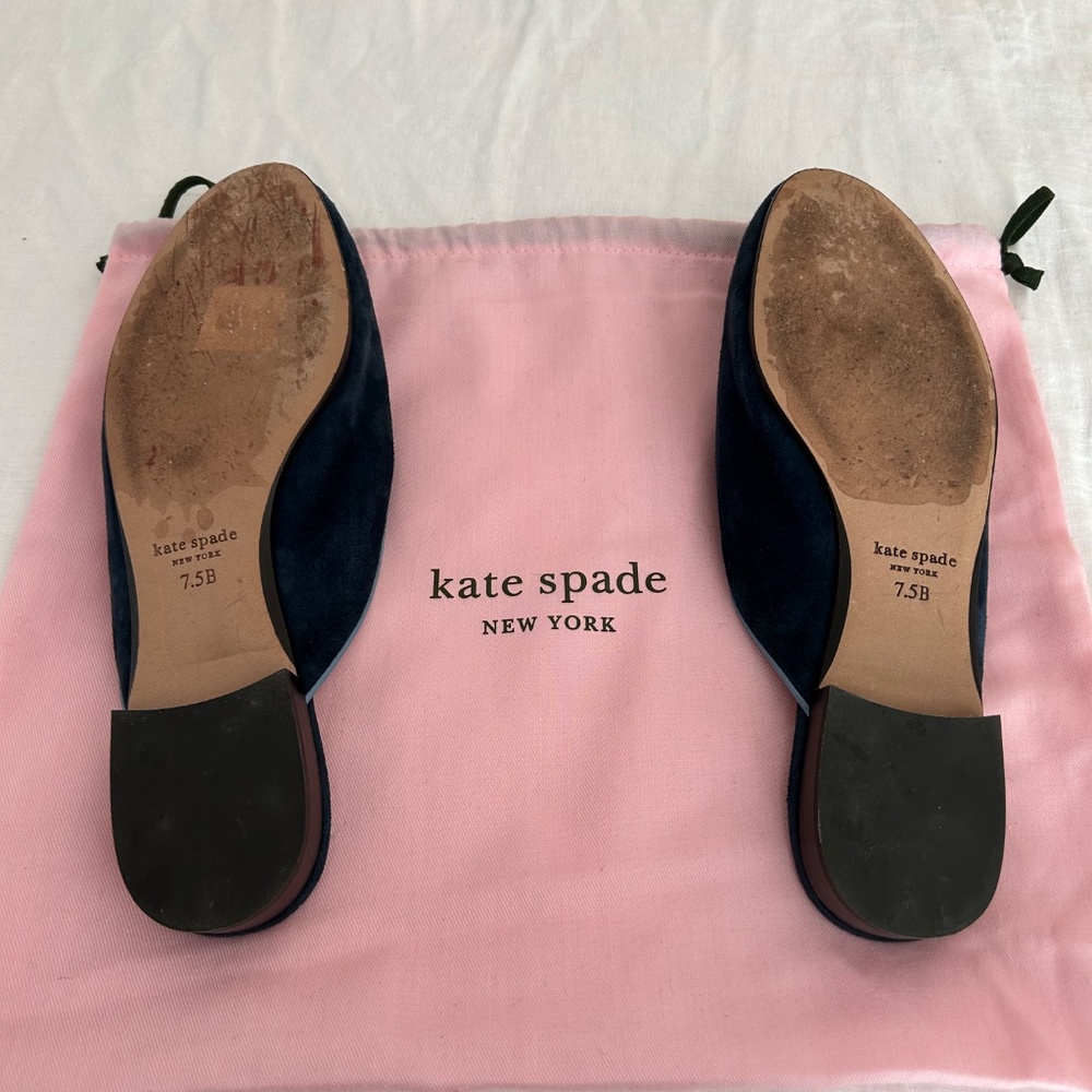 Kate Spade Bow Accent Navy Suede Mules Size 7.5 - Picture 4 of 4